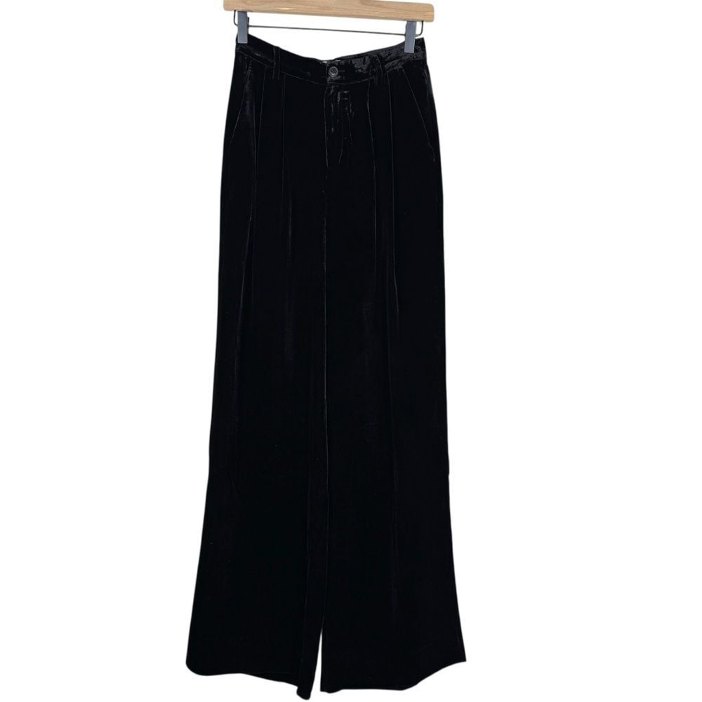 New Cami NYC Rylie Wide Leg Pants Black Velvet Pleated Trousers Size 0 - Picture 1 of 9